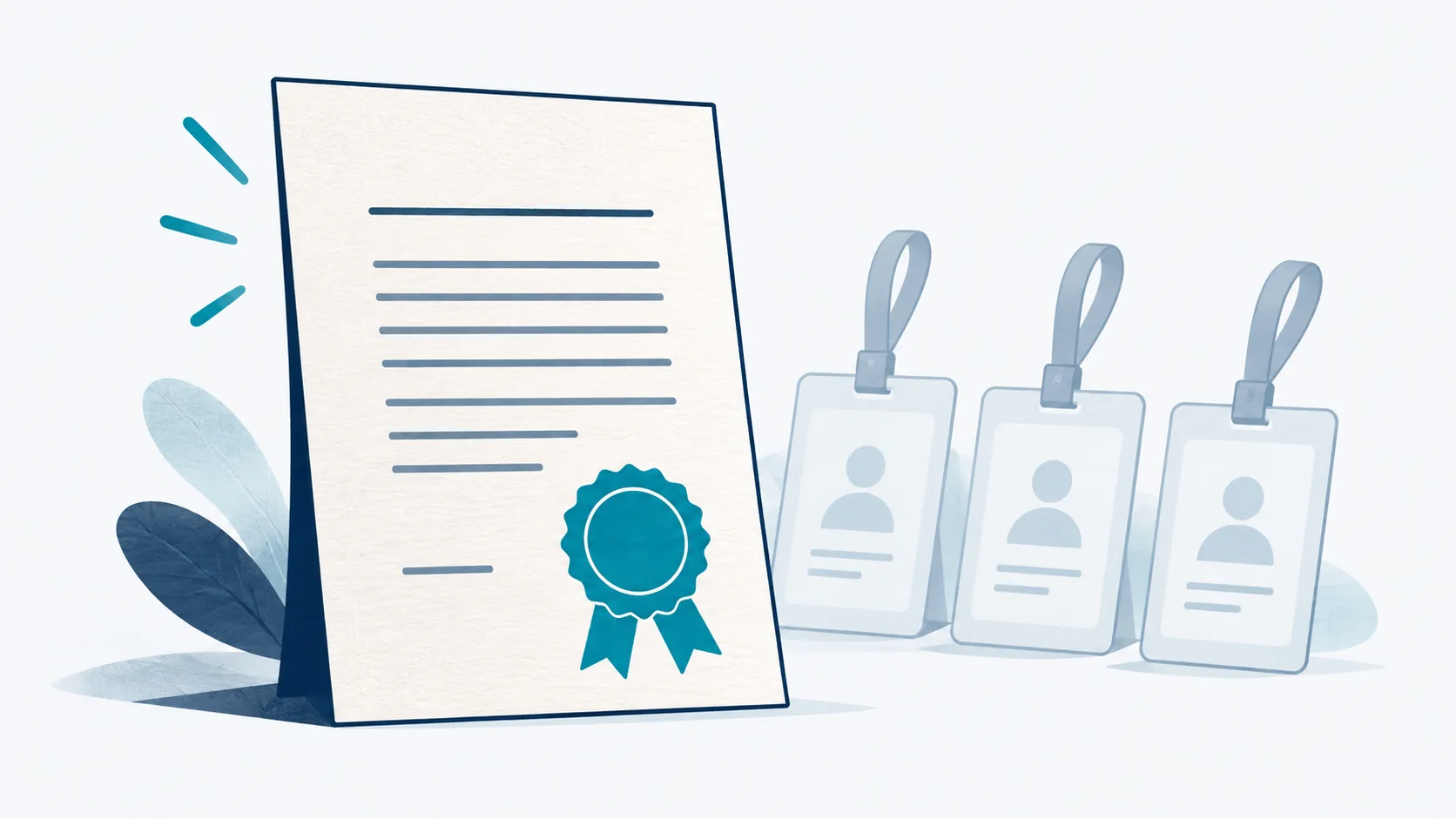 One detailed recommendation letter stands ahead of three faint observer badges.