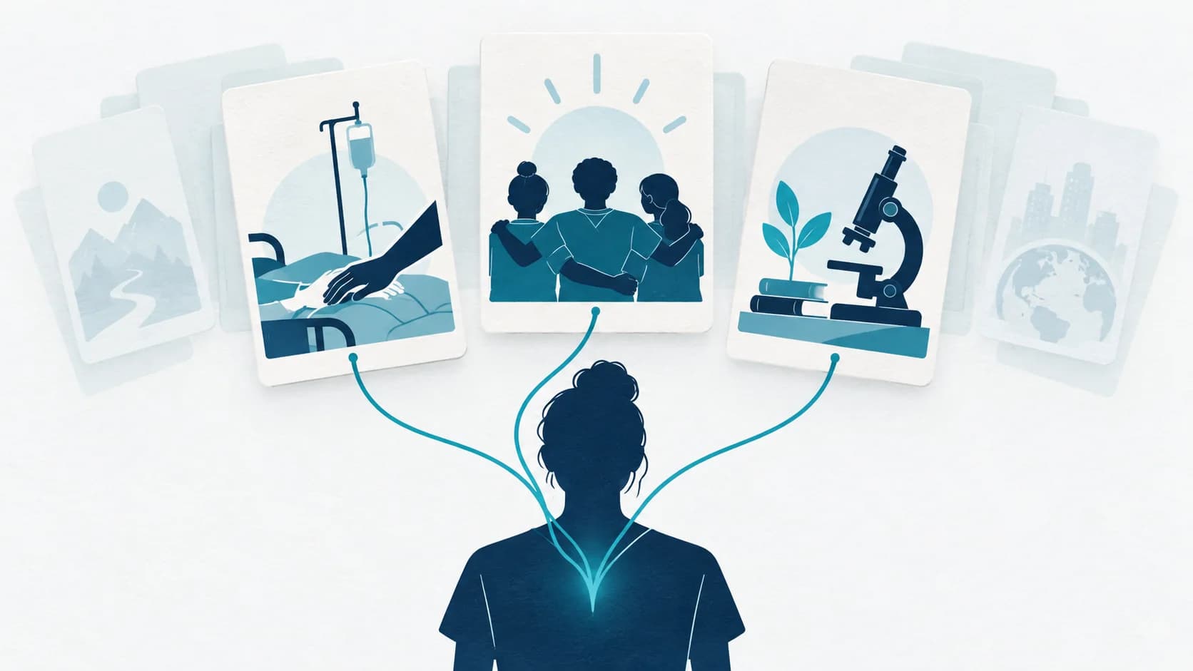 Three chosen experience cards connect to one applicant.