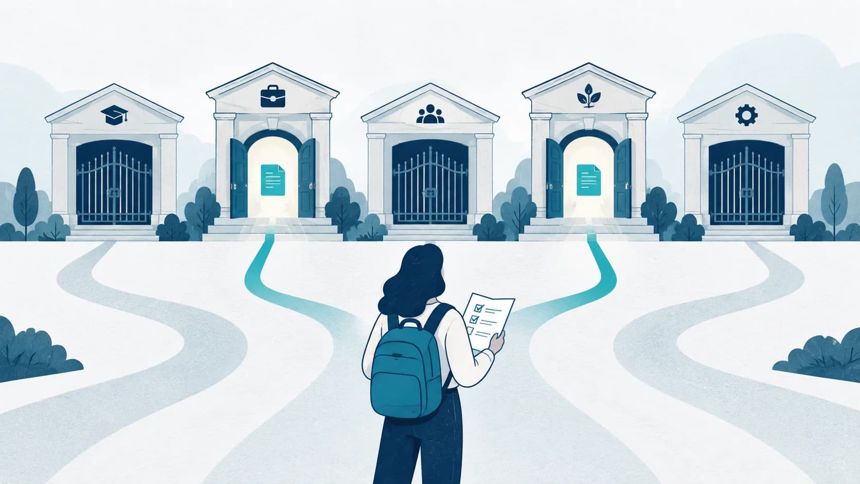 An applicant traces routes to the programme doors that accept the right documents.